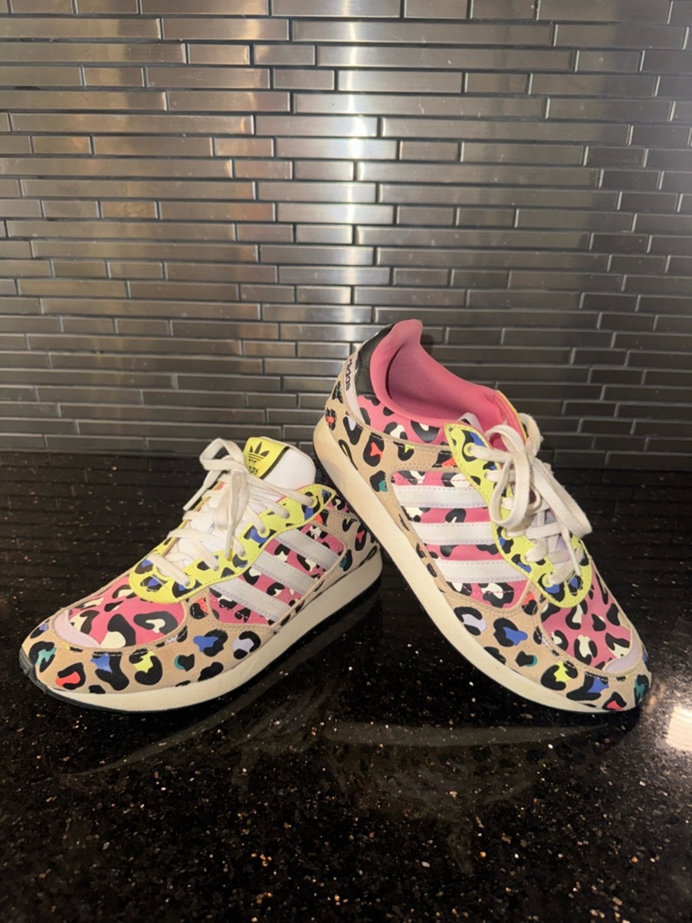 Adidas Pink Multicolor Leopard Print Low-Top Sneakers